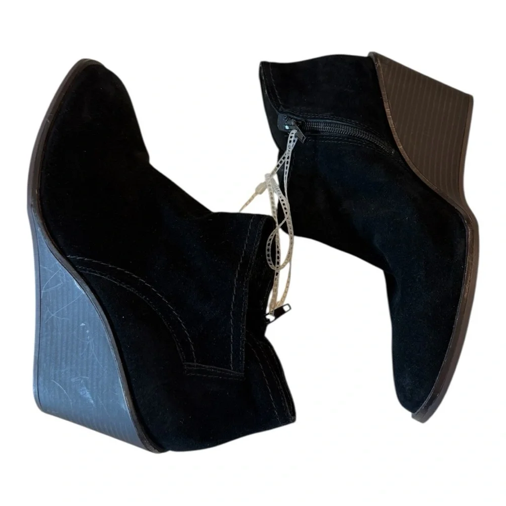 Lucky Brand Macawi Wedge Booties‎ in Black Leather Suede Women’s Size 9.5 Boho